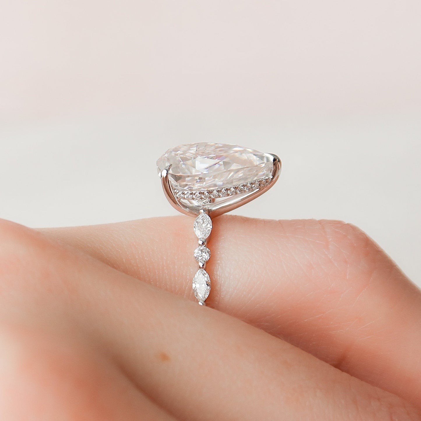 4.0CT Pear Cut Hidden Halo Moissanite Engagement Ring
