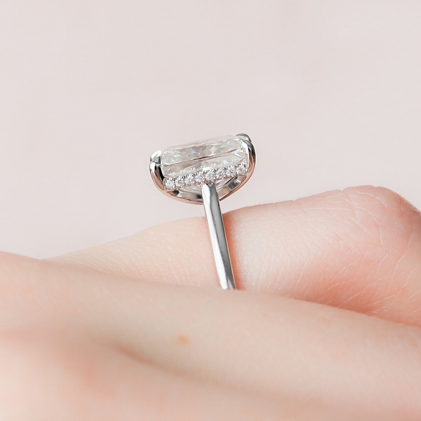 4.0CT Radiant Cut Hidden Halo Moissanite Engagement Ring