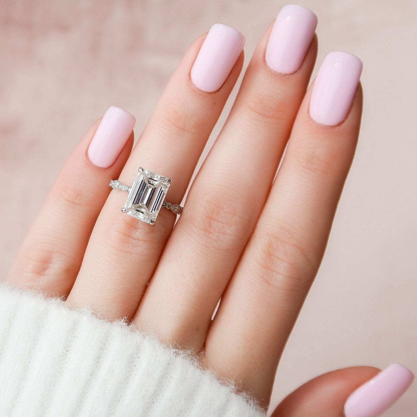 5.0CT Emerald Cut Art Deco Moissanite Engagement Ring