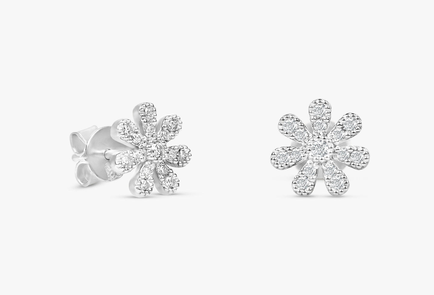 0.18CT Round Floral Moissanite Diamond Stud Earrings For Women