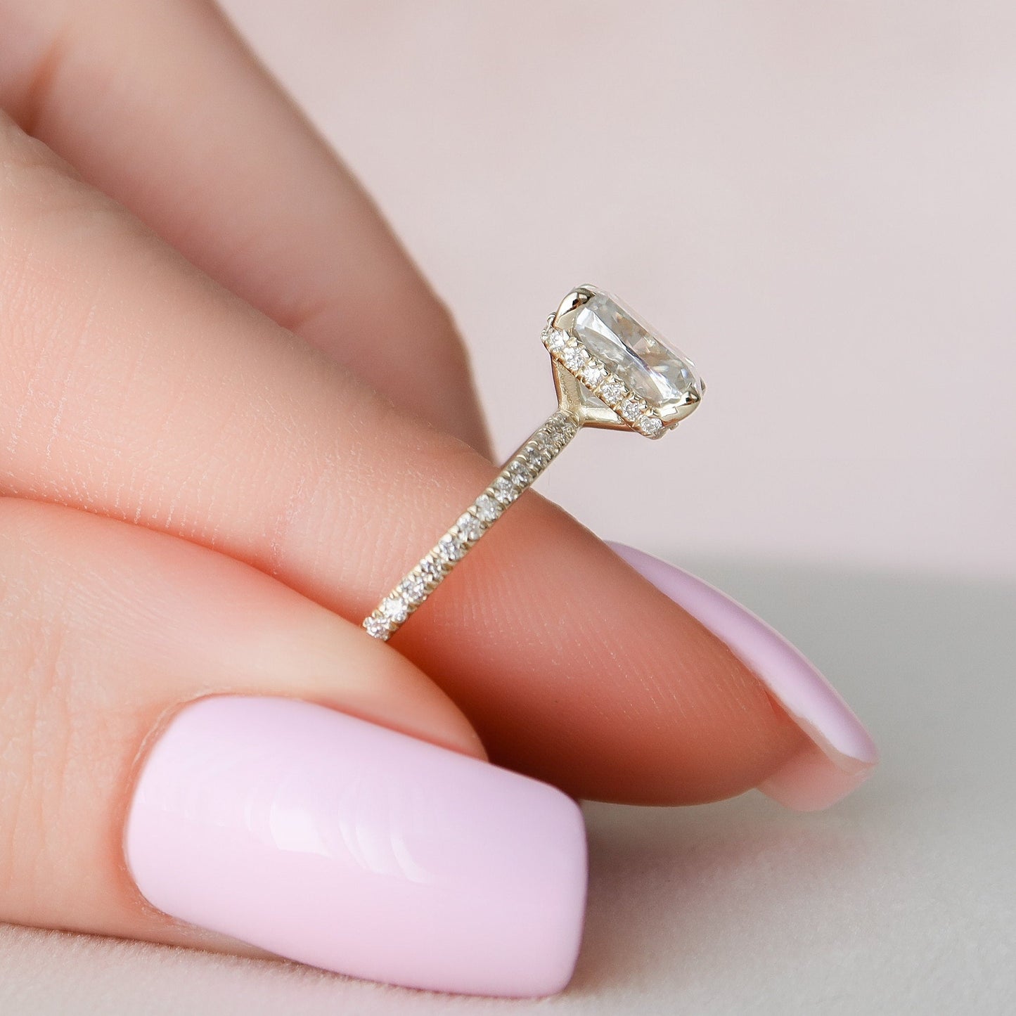 2.0CT Elongated Cushion Cut Hidden Halo Moissanite Diamond Engagement Ring