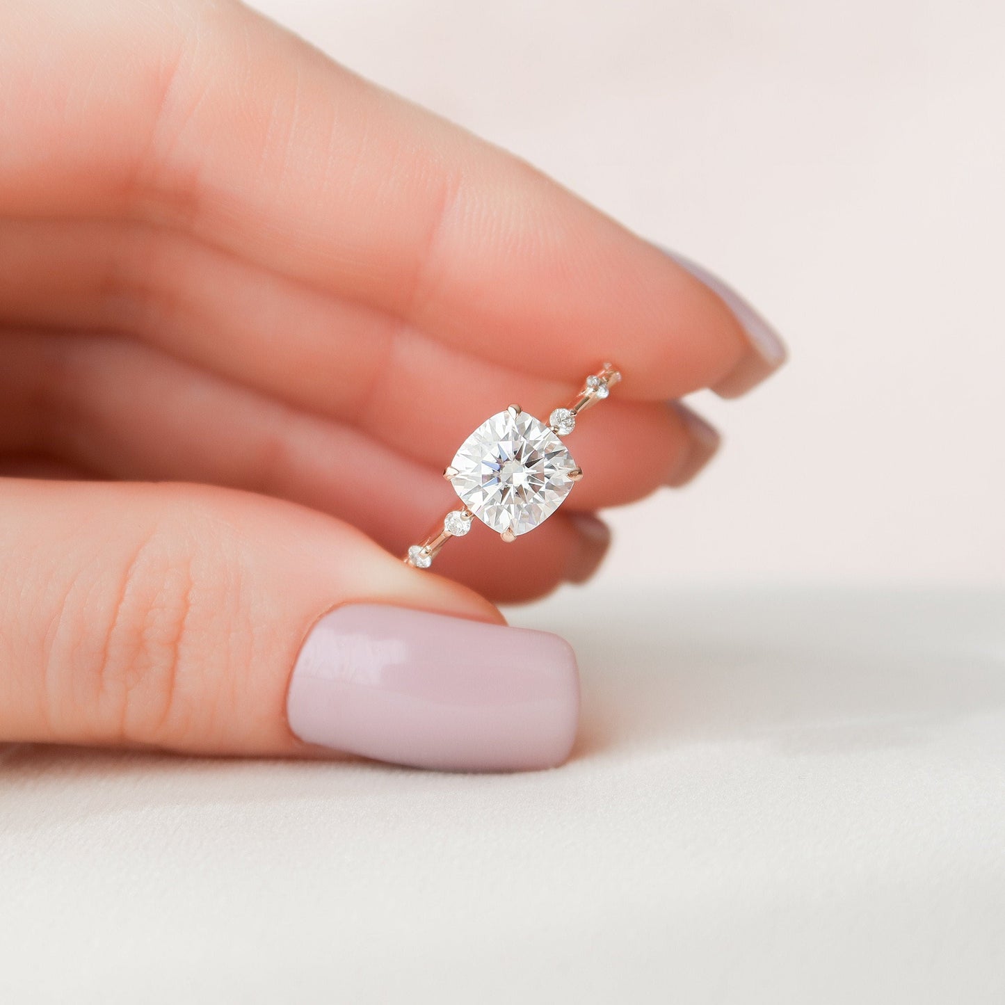 2.0CT Cushion Cut Moissanite Hidden Halo Diamond Engagement Ring