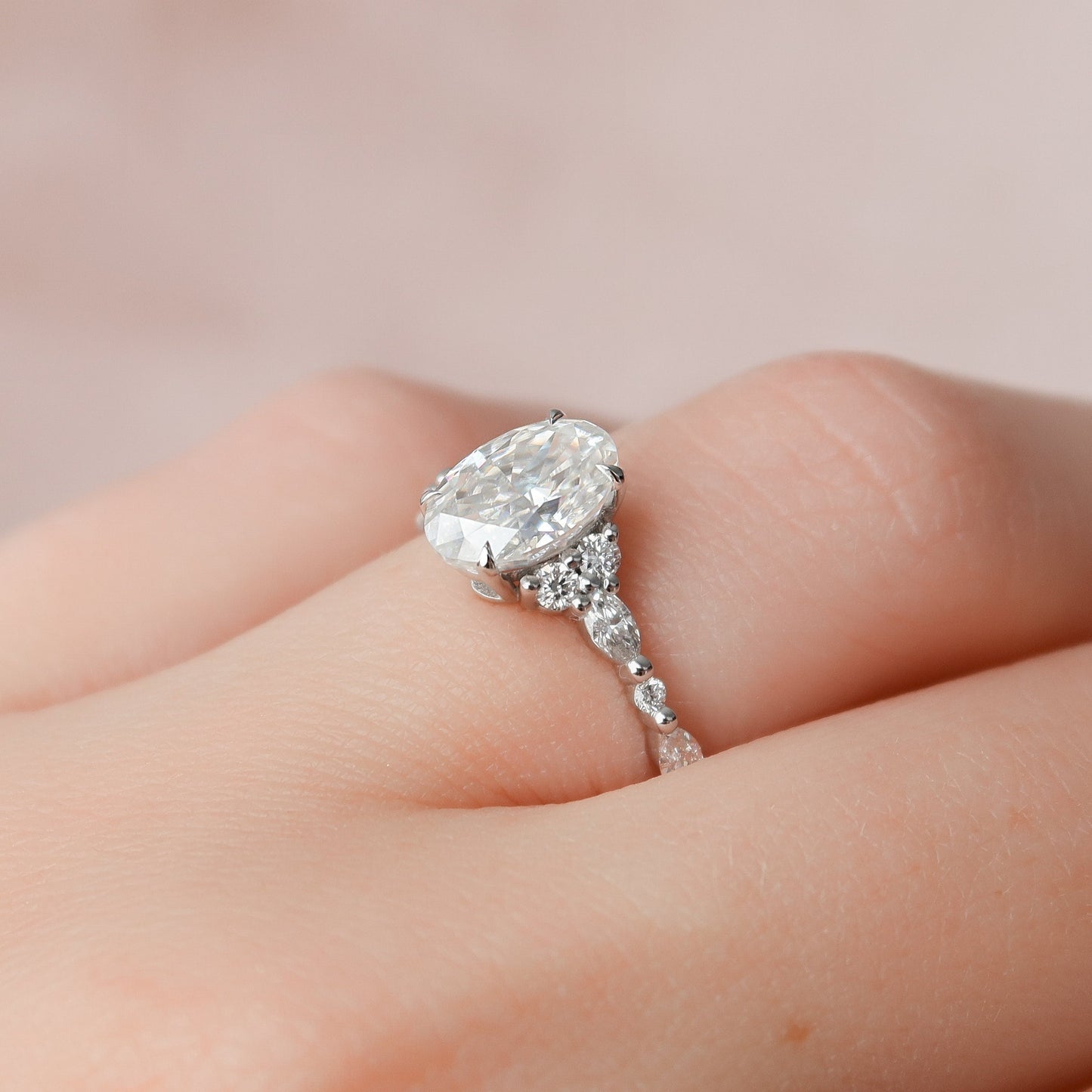 1.50CT Oval Cut Cluster Moissanite Diamond Engagement Ring