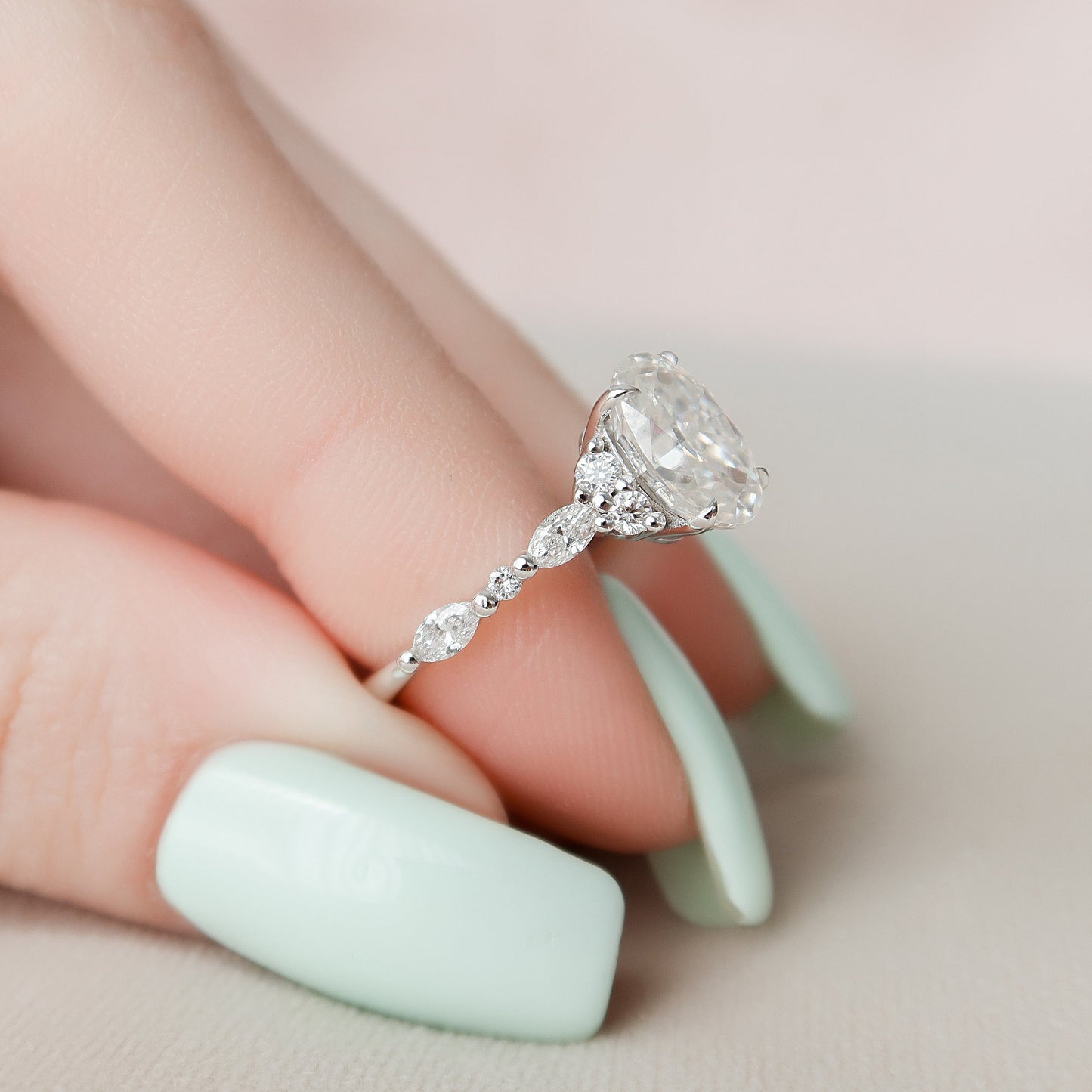 1.50CT Oval Cut Cluster Moissanite Diamond Engagement Ring