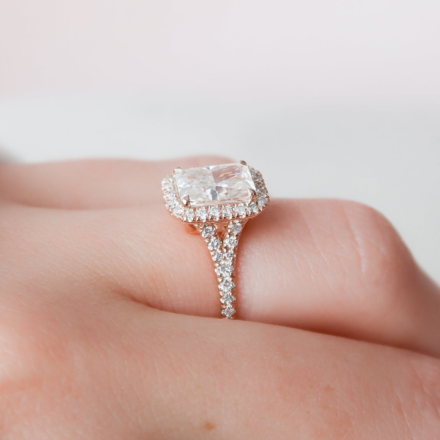 3.50CT Radiant Cut Halo Moissanite Diamond Engagement Ring