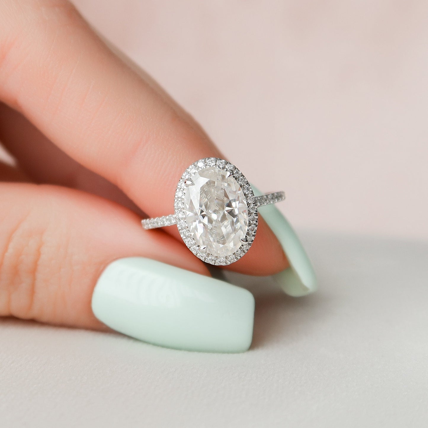 2.50CT Oval Cut Halo Moissanite Diamond Engagement Ring