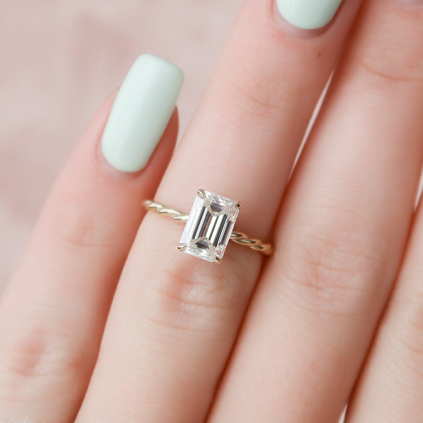 2.0CT Emerald Cut Hidden Halo Moissanite Diamond Engagement Ring