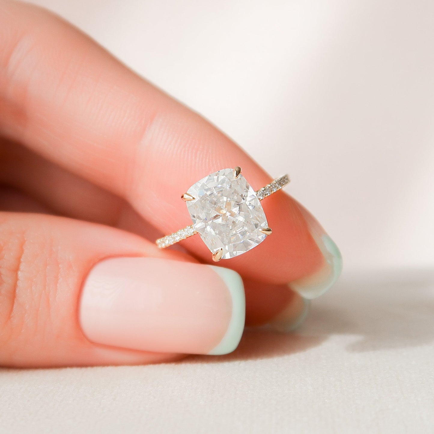 4.50CT Elongated Cushion Cut Moissanite Hidden Halo Diamond Engagement Ring
