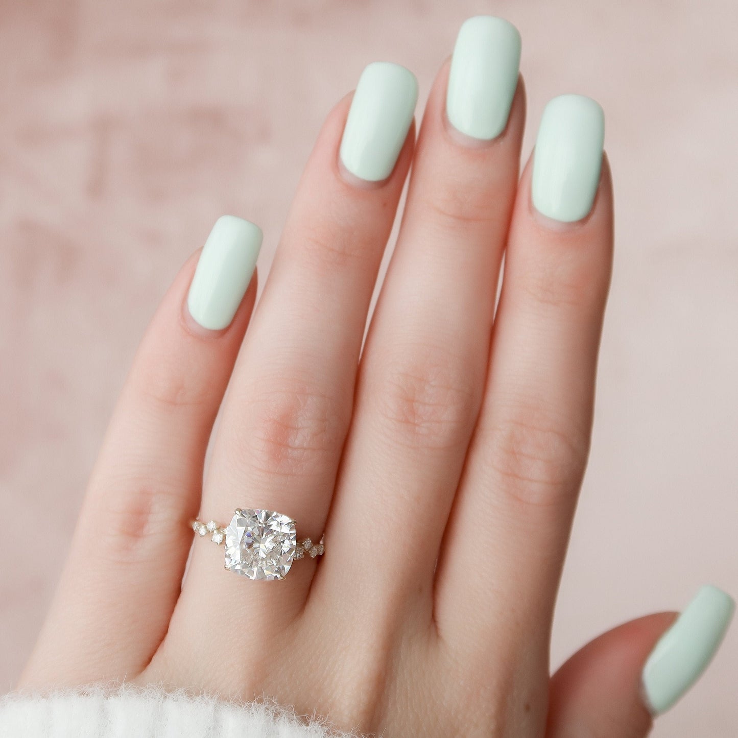 4.0CT Cushion Cut Moissanite Hidden Halo Diamond Engagement Ring