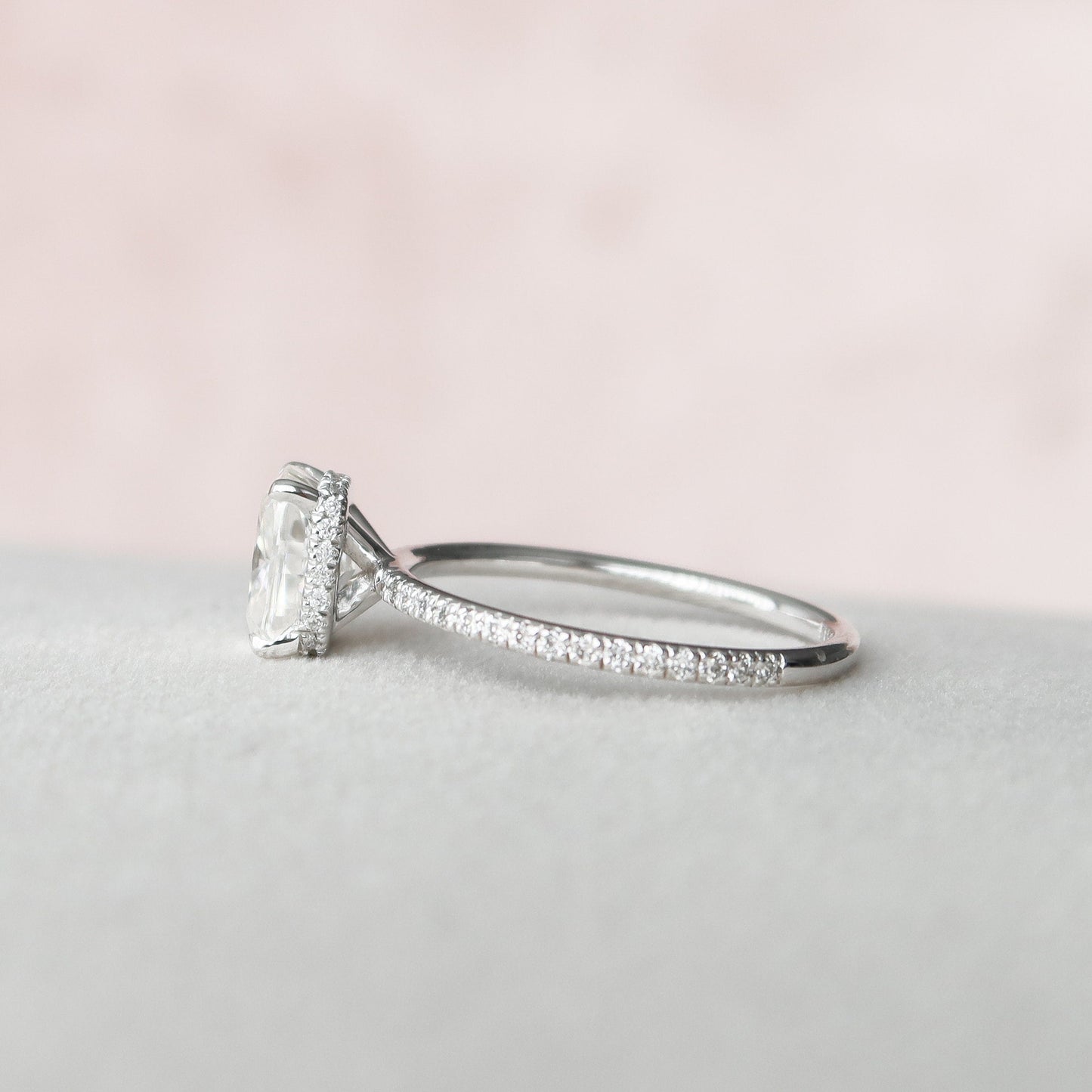 2.0CT Elongated Cushion Cut Hidden Halo Moissanite Diamond Engagement Ring