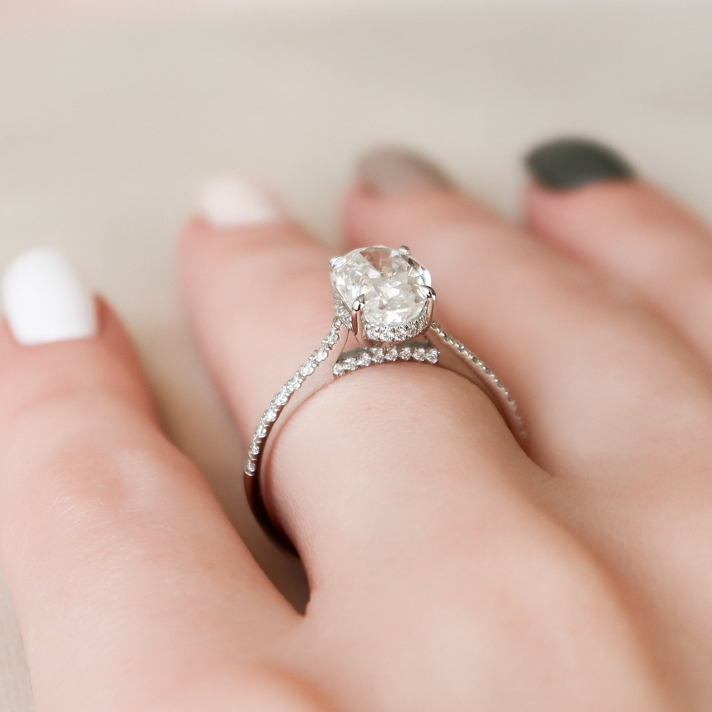 2.0CT Oval Cut Hidden Halo Moissanite Engagement Ring