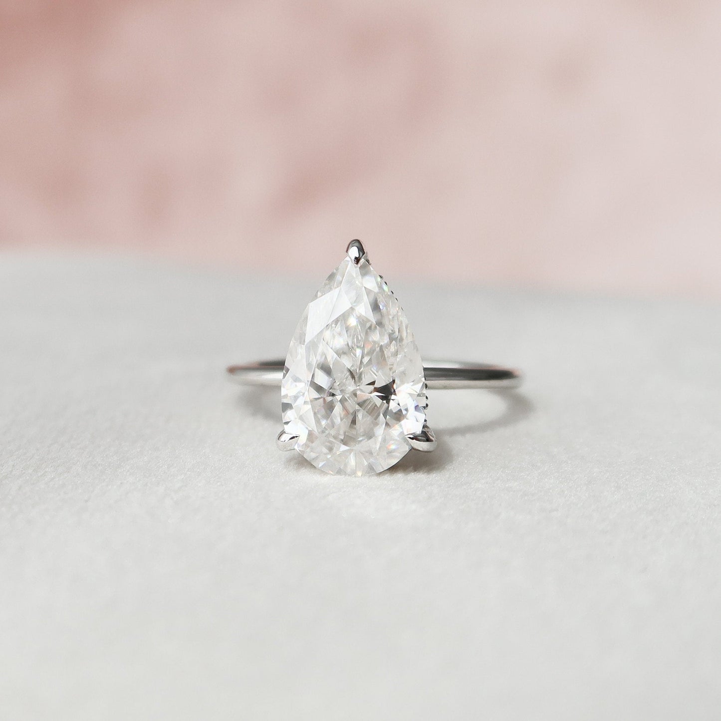 3.0CT Pear Cut Hidden Halo Moissanite Diamond Engagement Ring