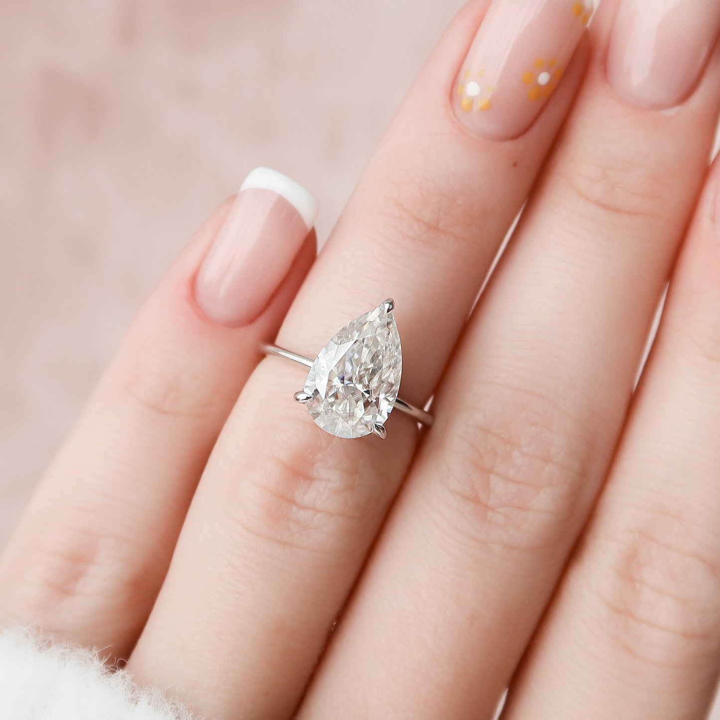 3.0CT Pear Cut Hidden Halo Moissanite Diamond Engagement Ring