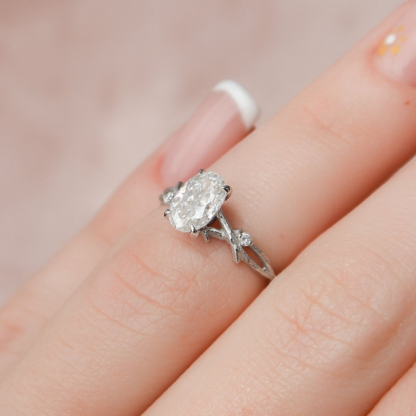1.0CT Oval Cut Twig Moissanite Nature Inspired Diamond Engagement Ring