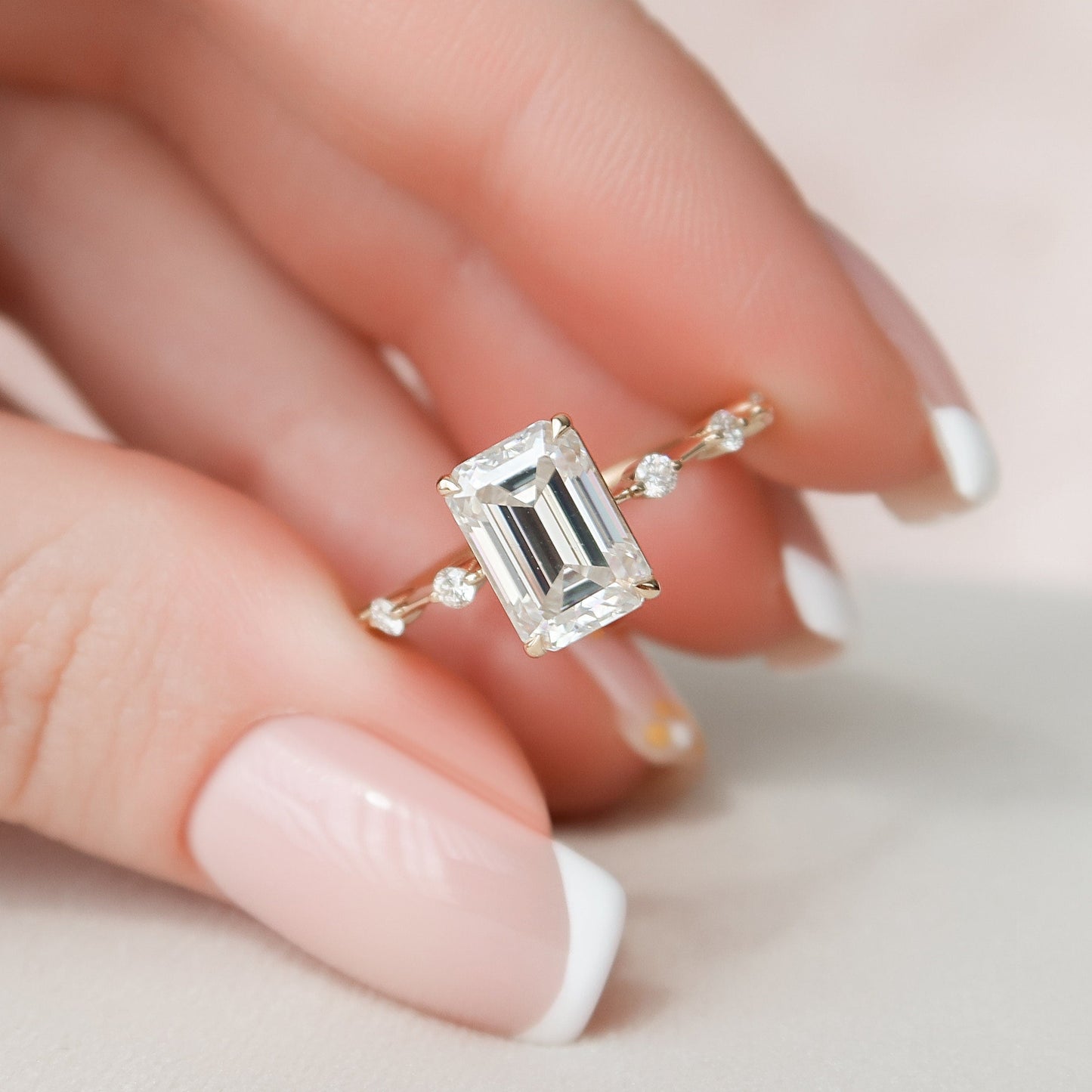 2.50CT Emerald Cut Petite Pave Moissanite Diamond Engagement Ring