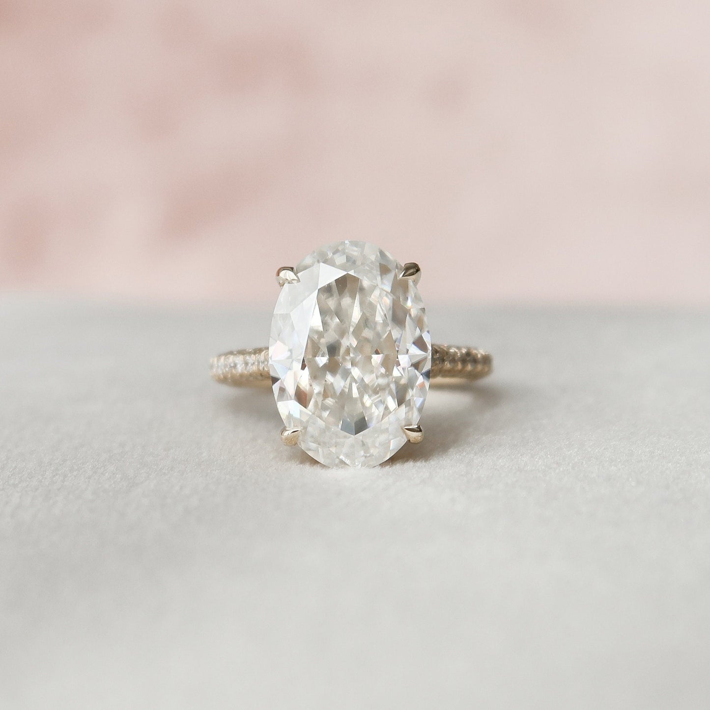 5.0CT Oval Cut Three Side Pave Moissanite Diamond Hidden Halo Engagement Ring
