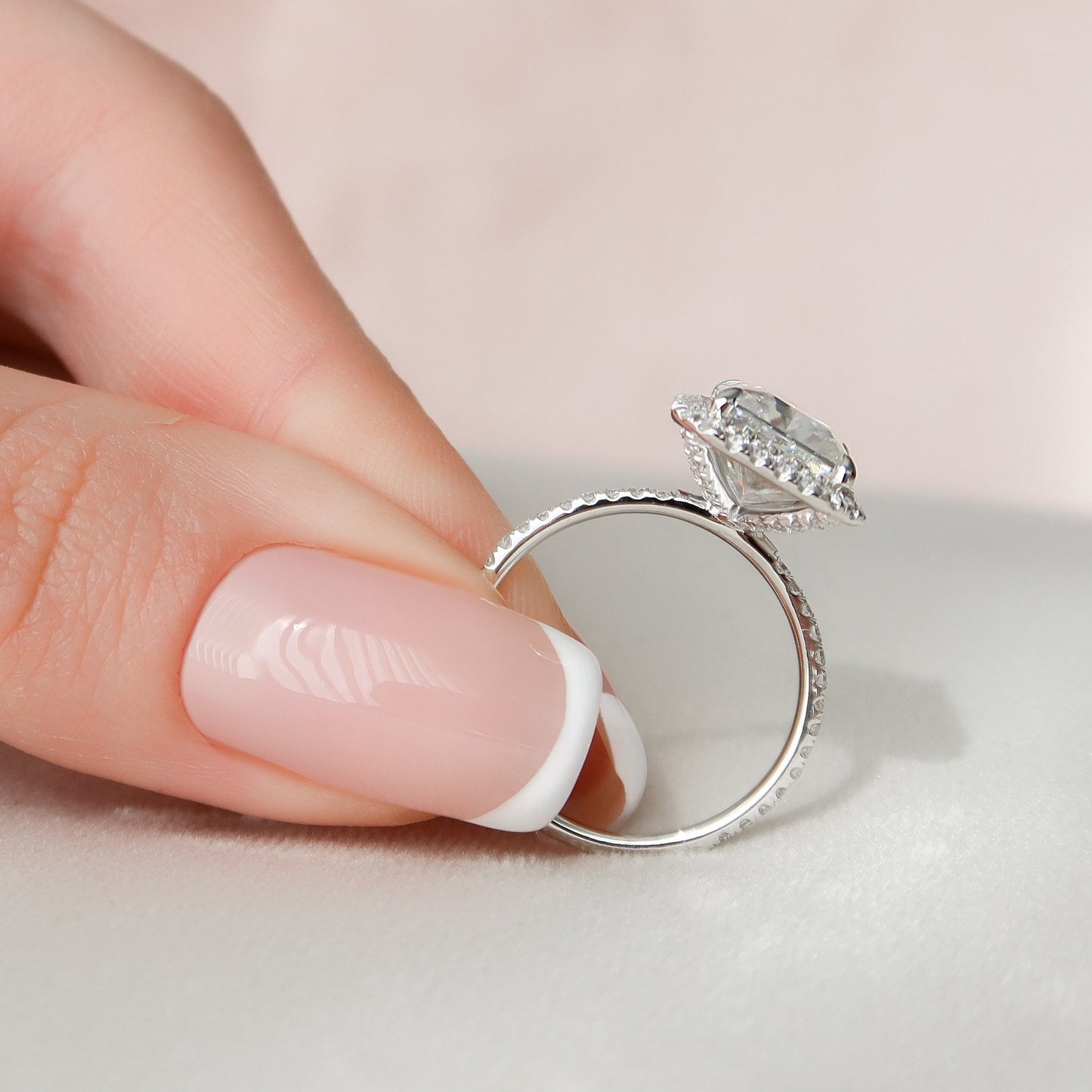 5.0CT Radiant Cut Halo Moissanite Diamond Pave Engagement Ring
