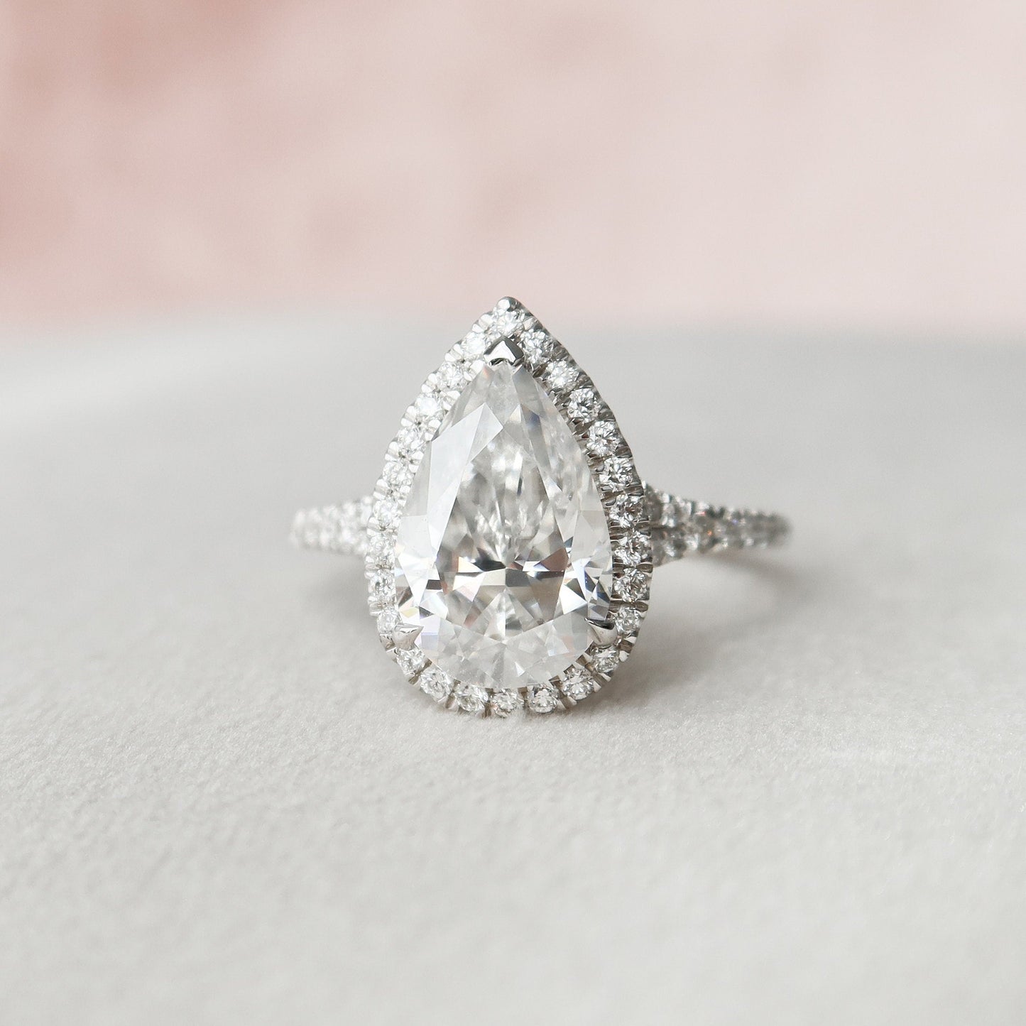 3.0CT Pear Shaped Halo Moissanite Diamond Engagement Ring