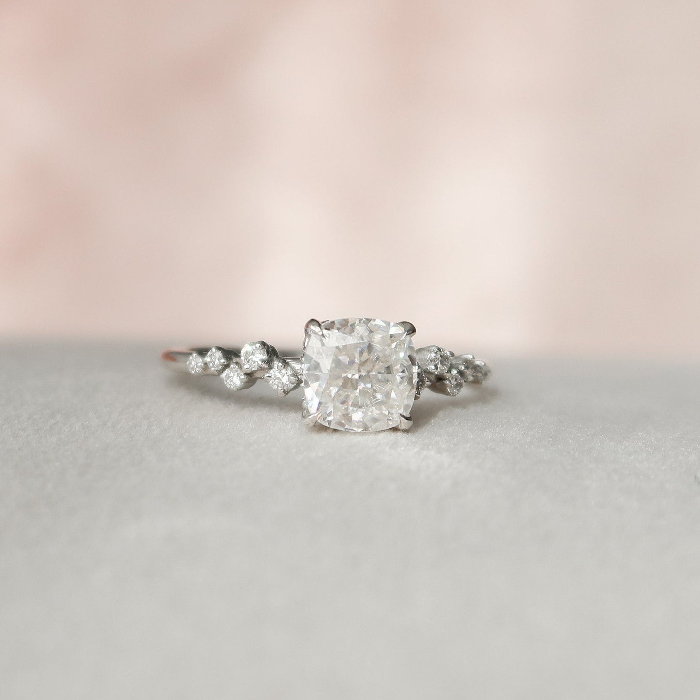 1.50CT Cushion Cut Moissanite Cluster Engagement Ring