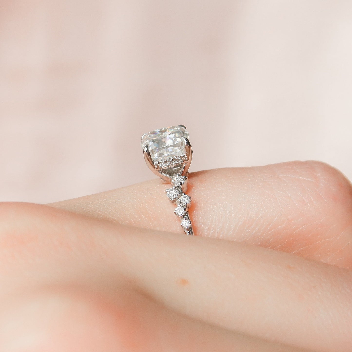 1.50CT Cushion Cut Moissanite Cluster Engagement Ring