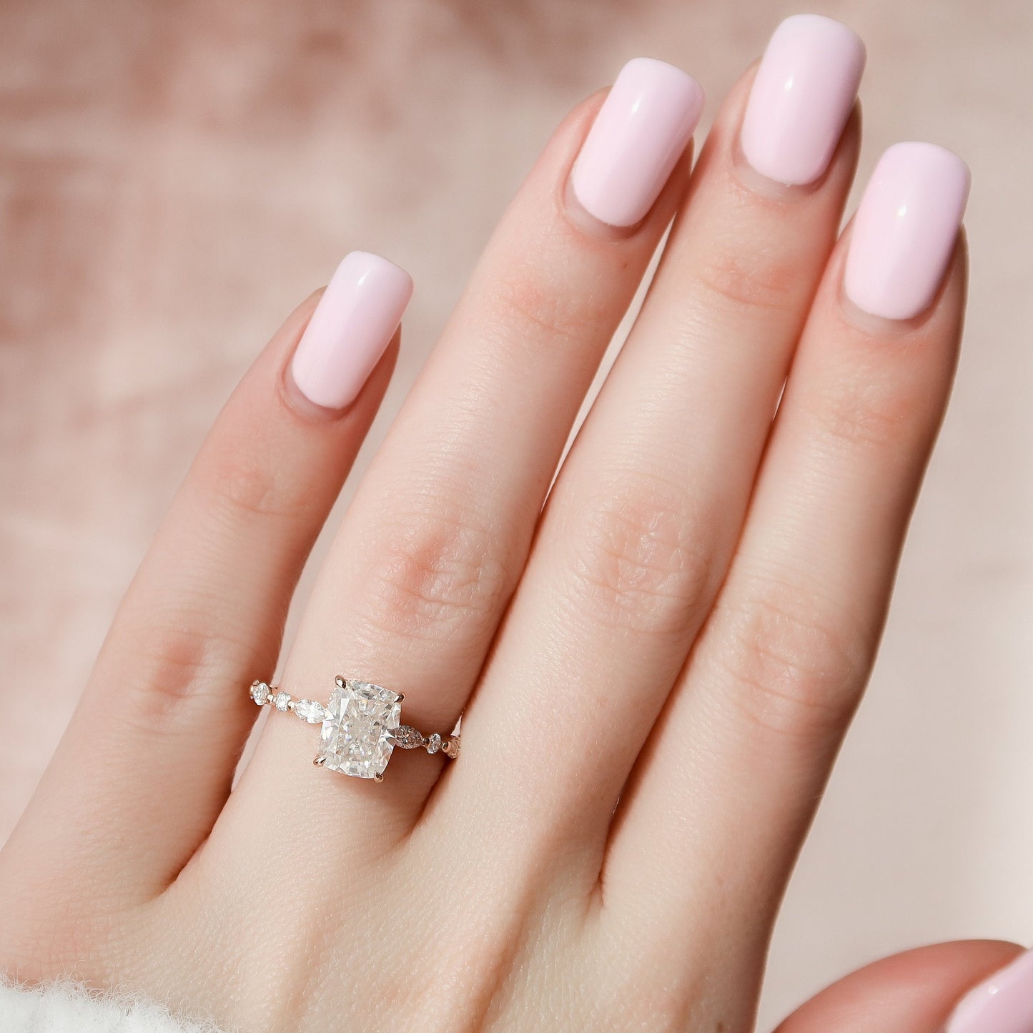 2.50CT Elongated Cushion Cut Pave Moissanite Engagement Ring