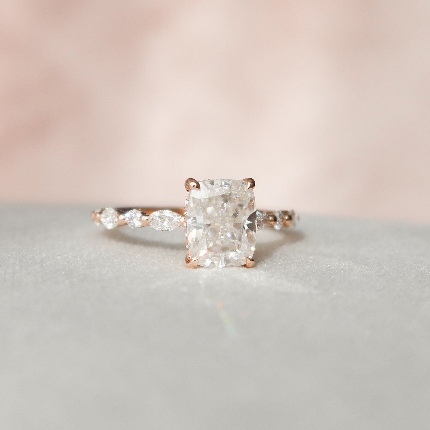 2.50CT Elongated Cushion Cut Pave Moissanite Engagement Ring
