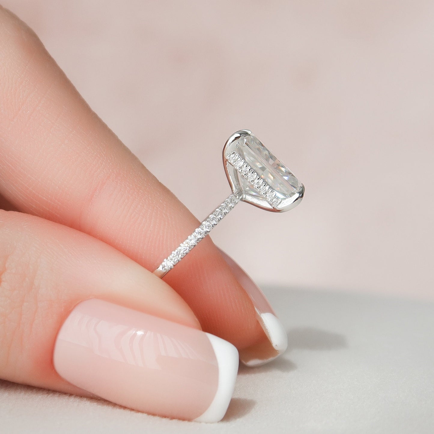 4.50СT Radiant Cut Moissanite Hidden Halo Diamond Engagement Ring