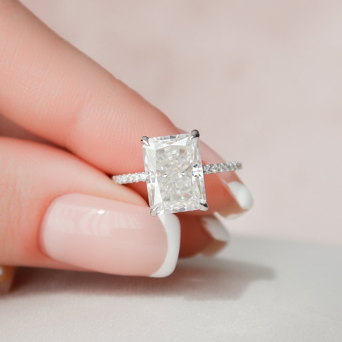 4.50СT Radiant Cut Moissanite Hidden Halo Diamond Engagement Ring