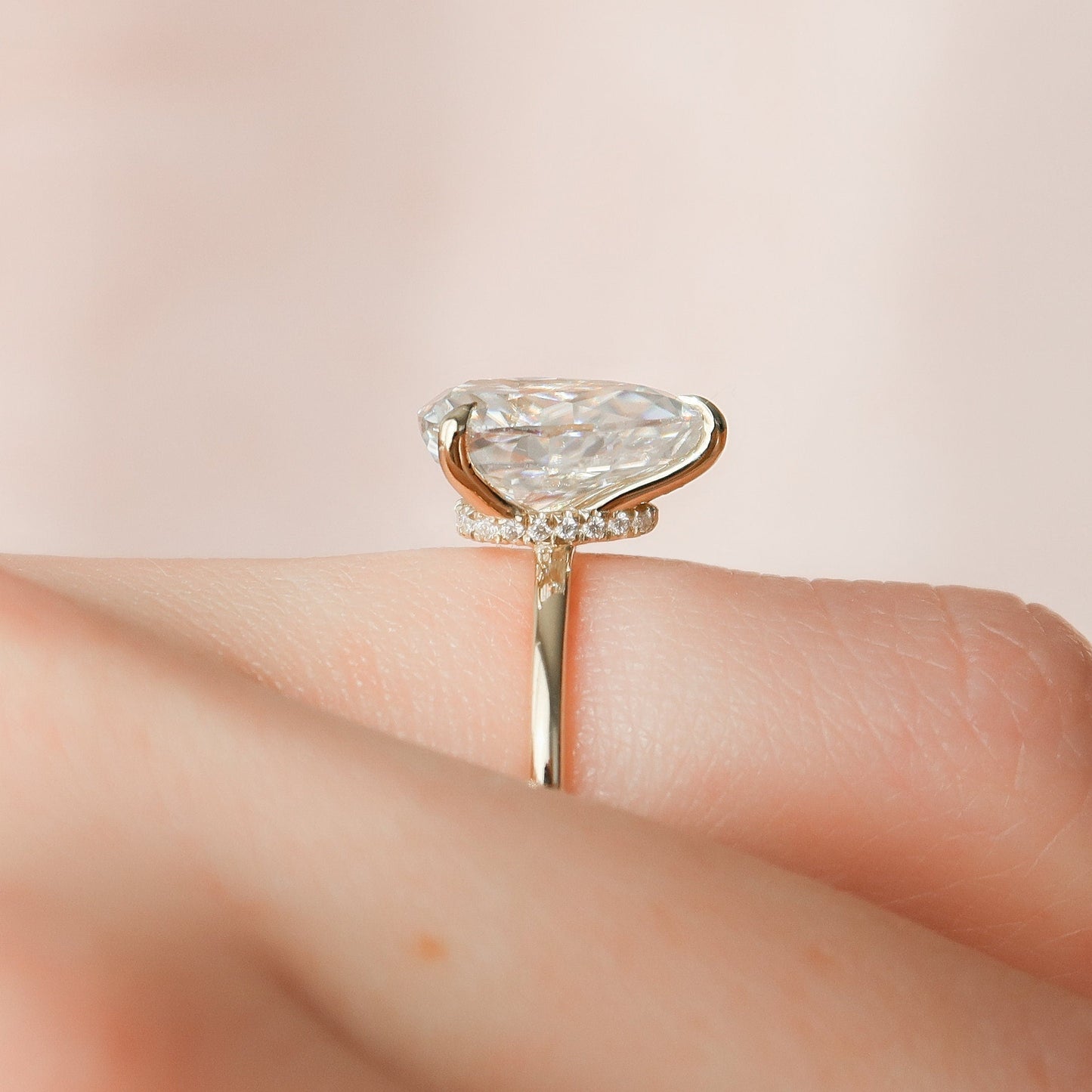 2.0CT Pear Cut Hidden Halo Moissanite Engagement Ring