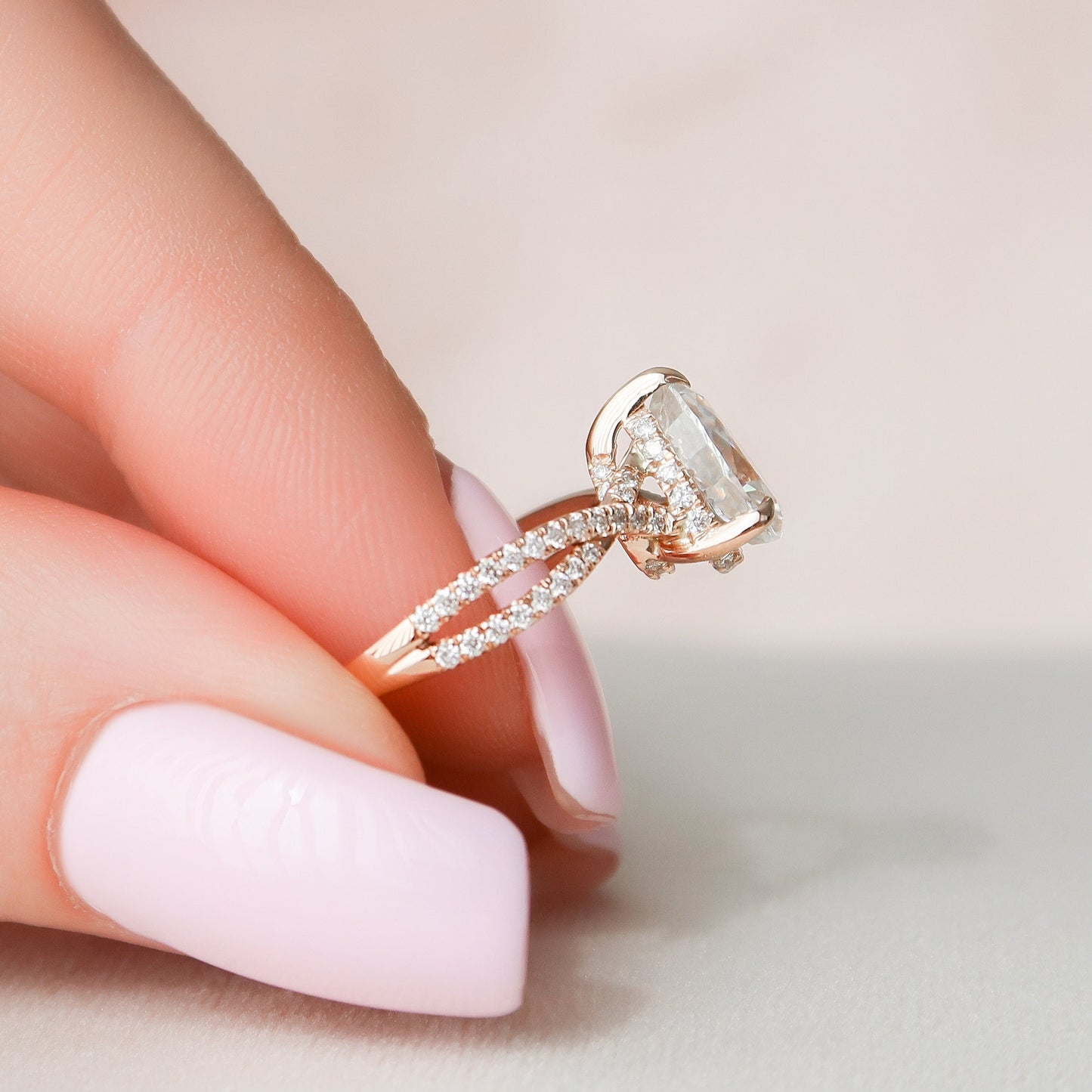 1.0CT Pear Cut Split Shank Moissanite Engagement Ring