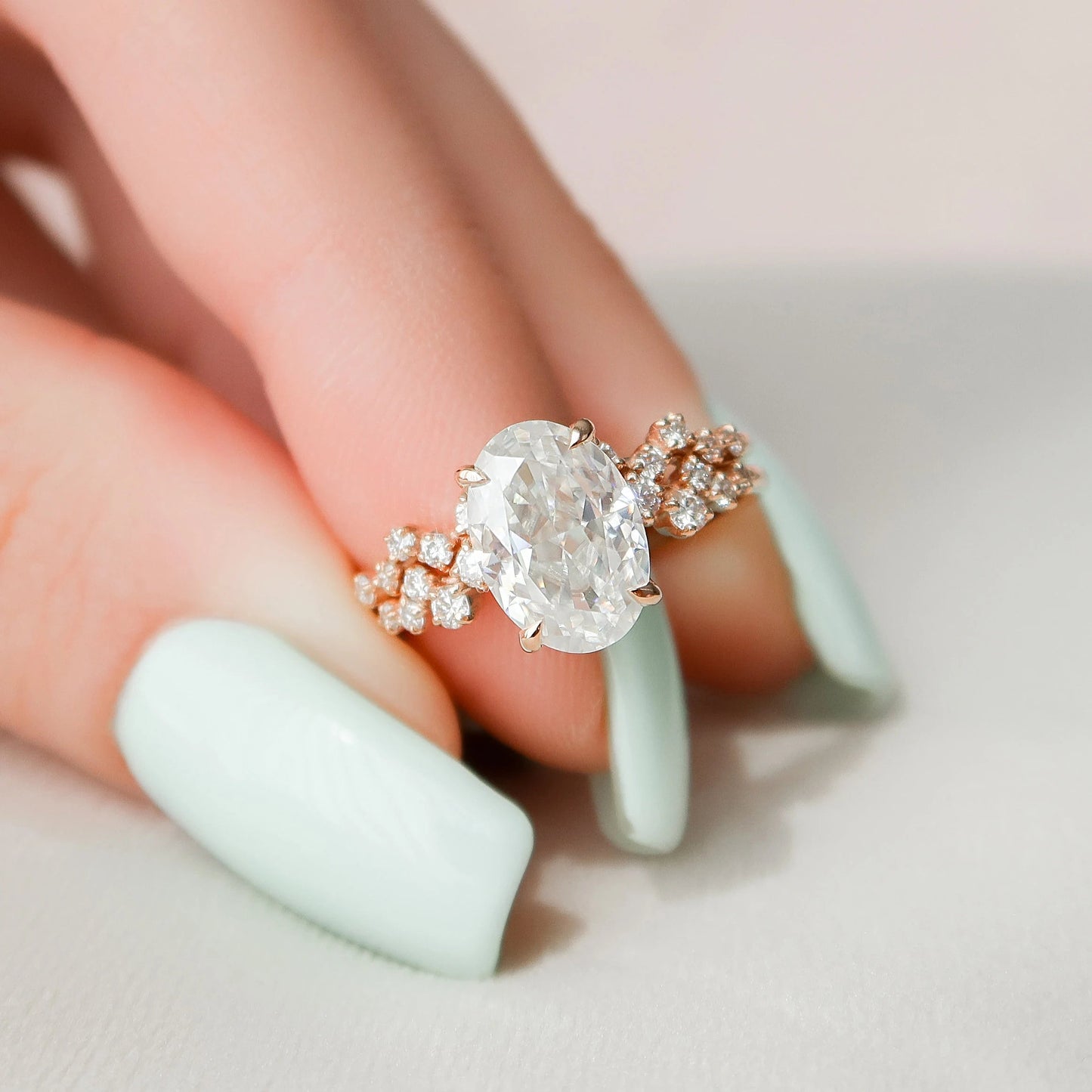 2.0CT Oval Cut Moissanite Halo Bridal Engagement Ring Set