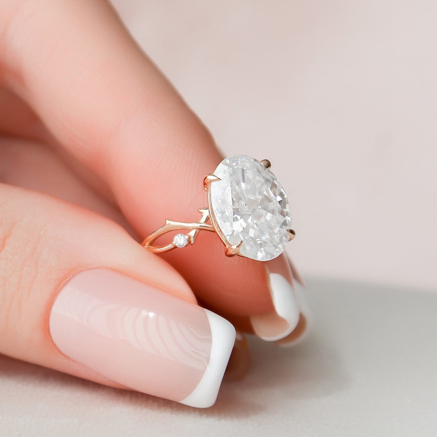 3.50CT Elongated Oval Cut Twig Moissanite Diamond Engagement Ring