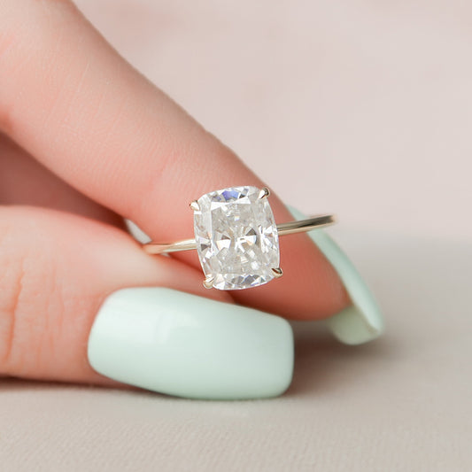 4.0CT Elongated Cushion Cut Moissanite Hidden Halo Engagement Ring