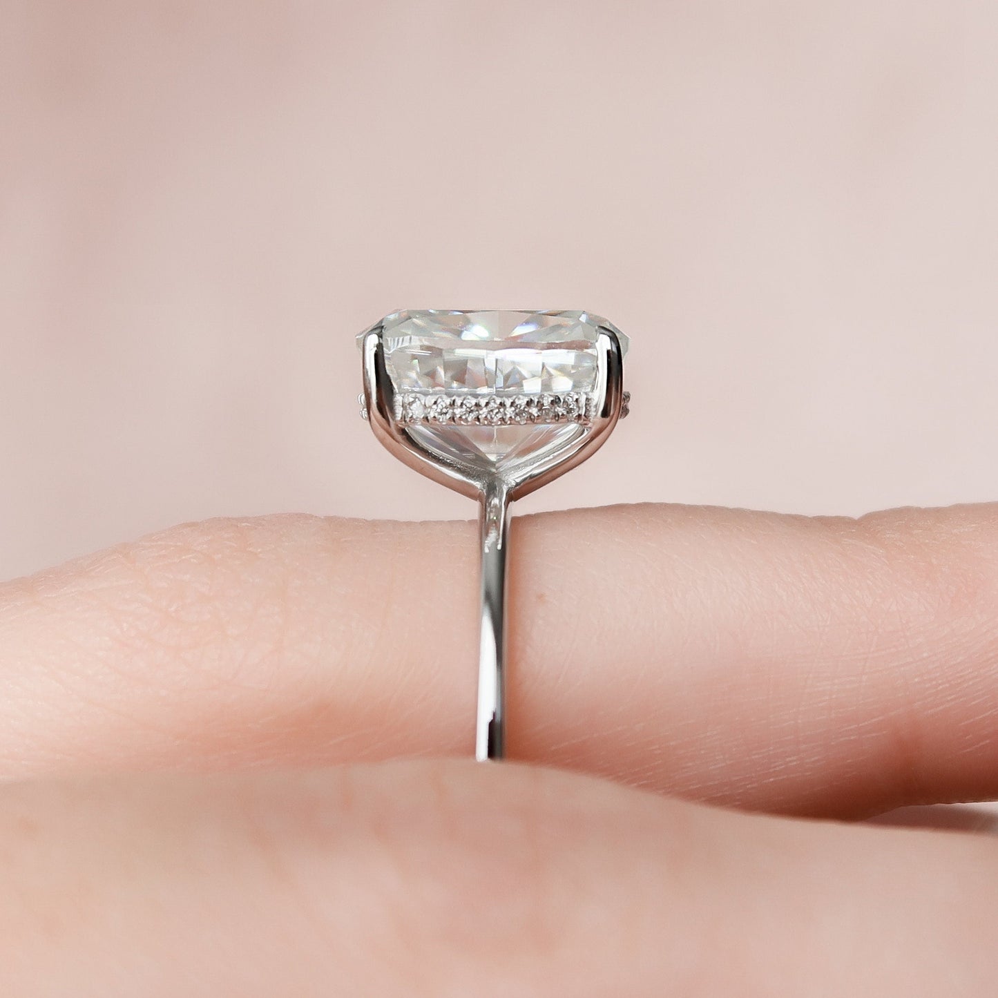 6.0CT Elongated Cushion Cut Hidden Halo Moissanite Diamond Engagement Ring
