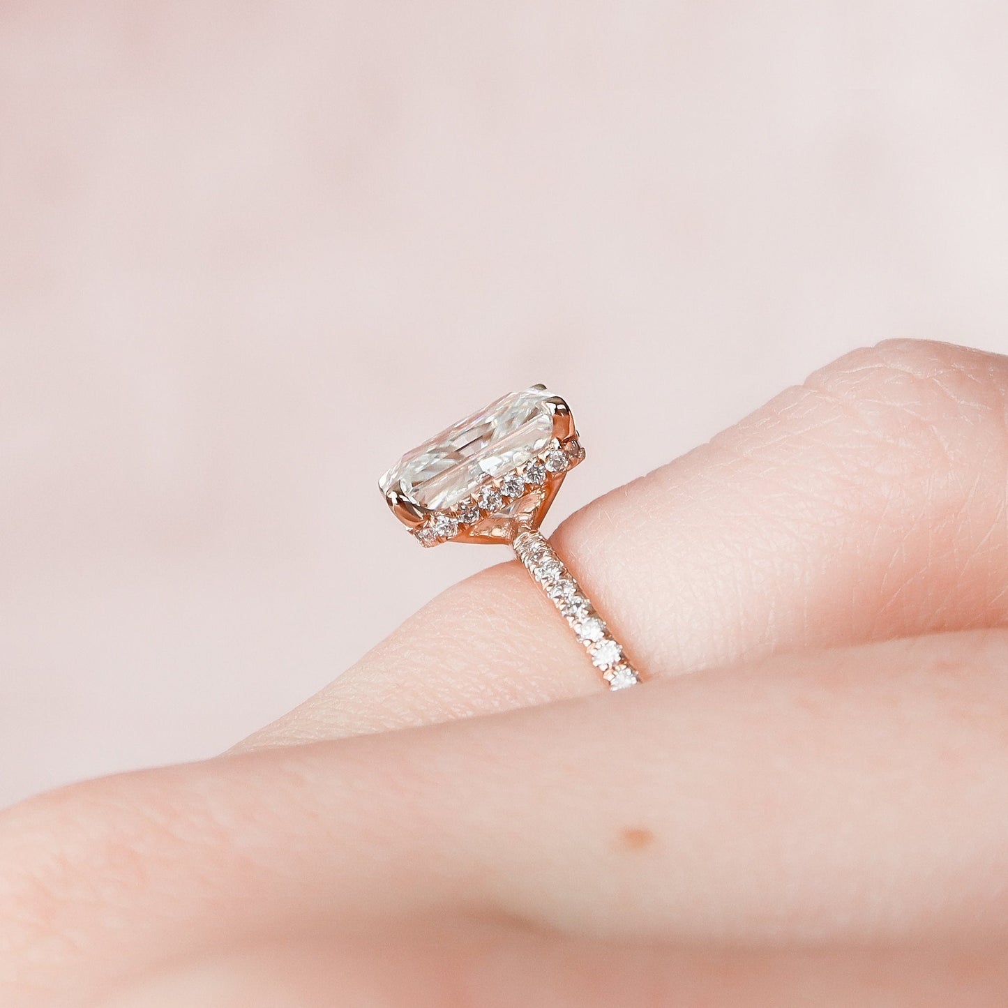 2.0CT Radiant Cut Hidden Halo Moissanite Diamond Engagement Ring