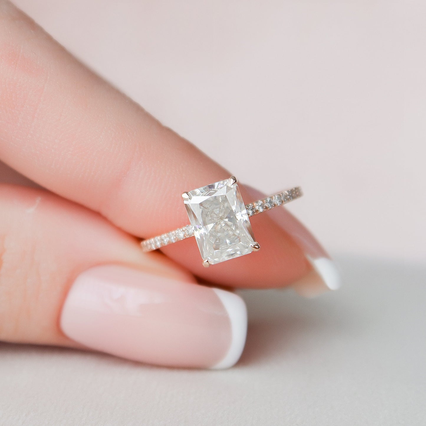2.0CT Radiant Cut Hidden Halo Moissanite Diamond Engagement Ring