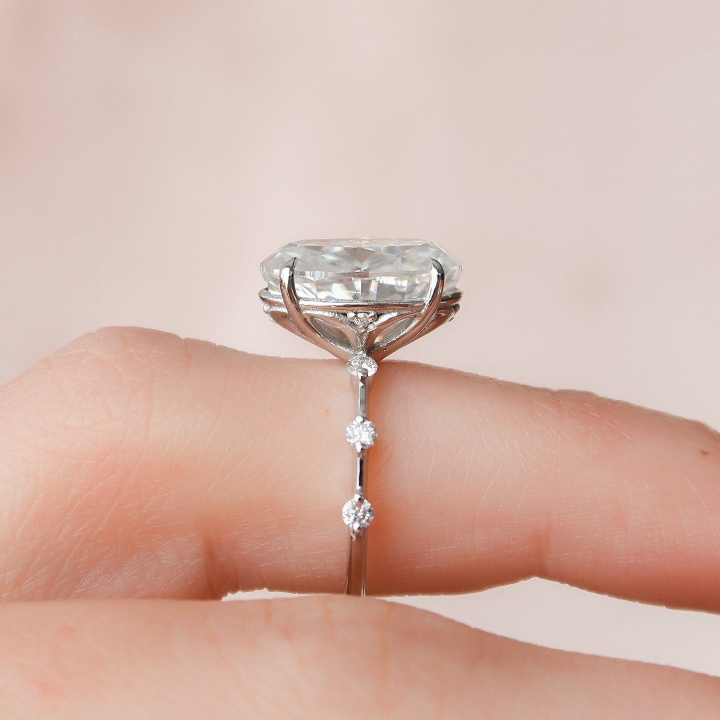 4.50CT Oval Cut Petite Pave Moissanite Diamond Engagement Ring