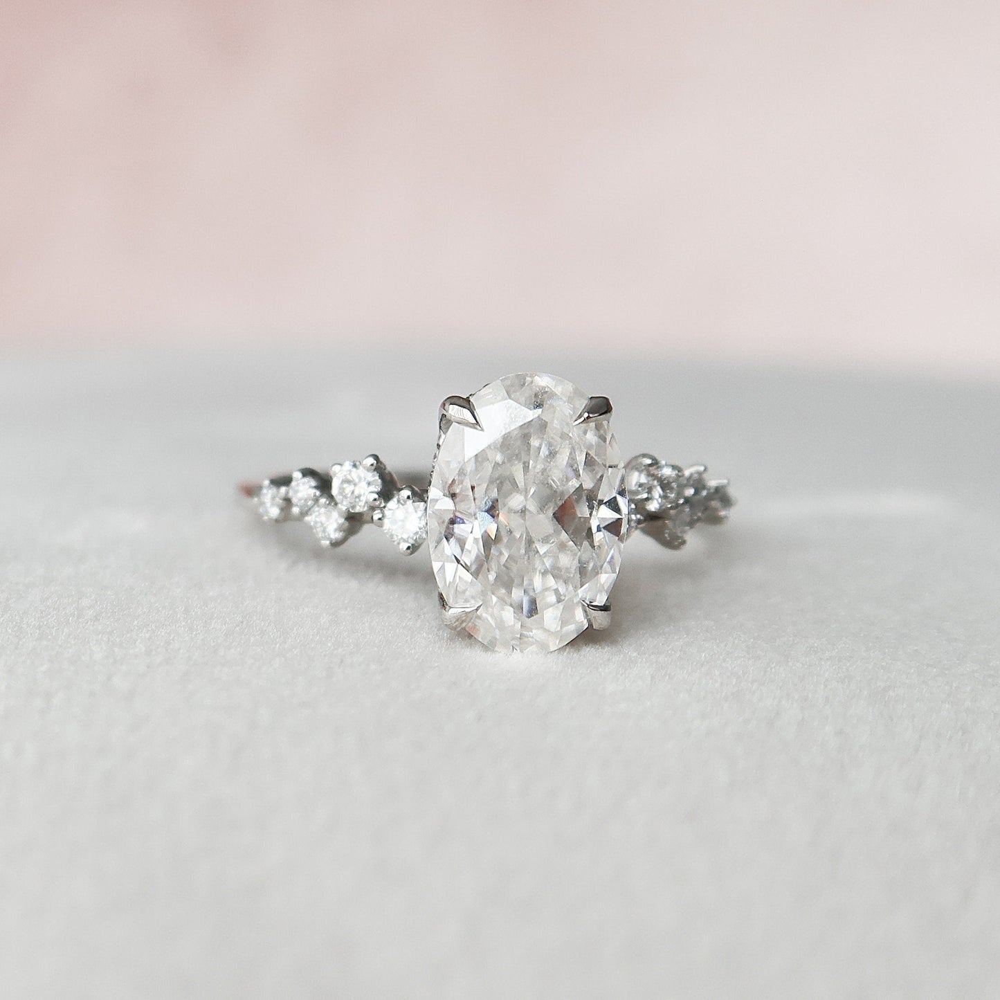 2.0CT Oval Shape Moissanite Cluster Band Diamond Engagement Ring