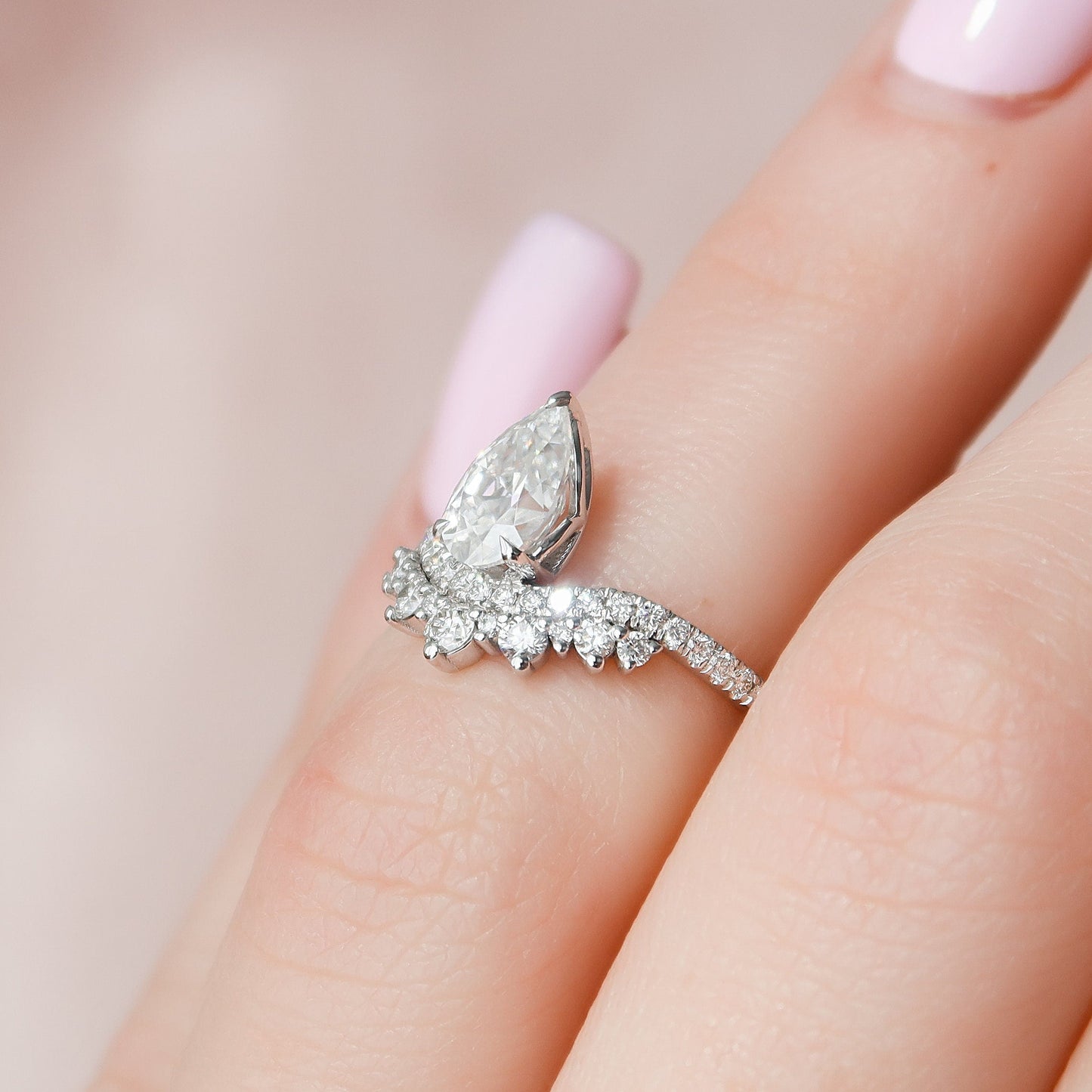 0.95ct Chevron Pear Cut Moissanite Diamond Engagement Ring