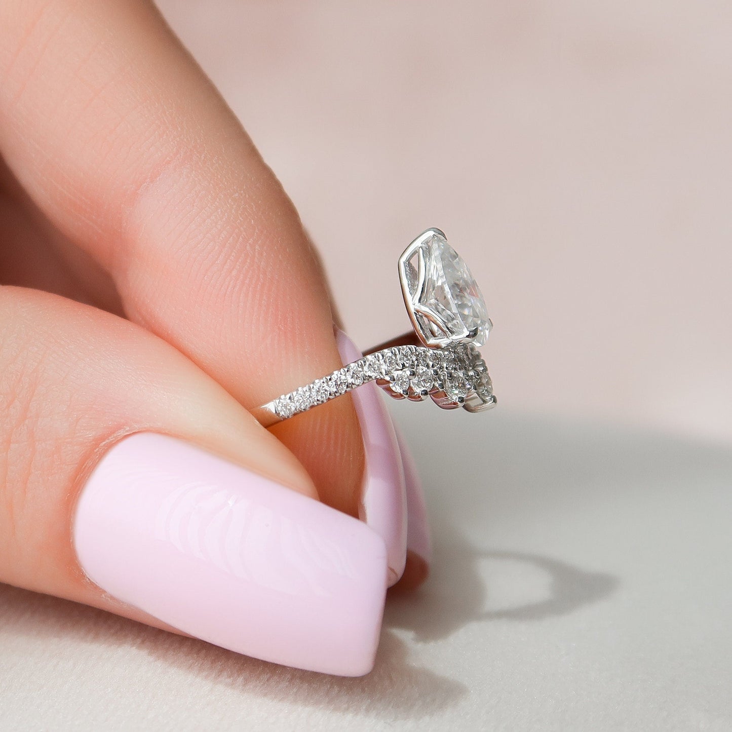 0.95ct Chevron Pear Cut Moissanite Diamond Engagement Ring