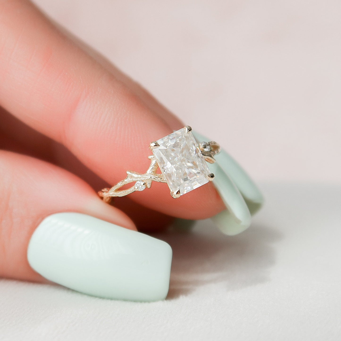 2.0CT Radiant Cut Twig Moissanite Diamond Engagement Ring