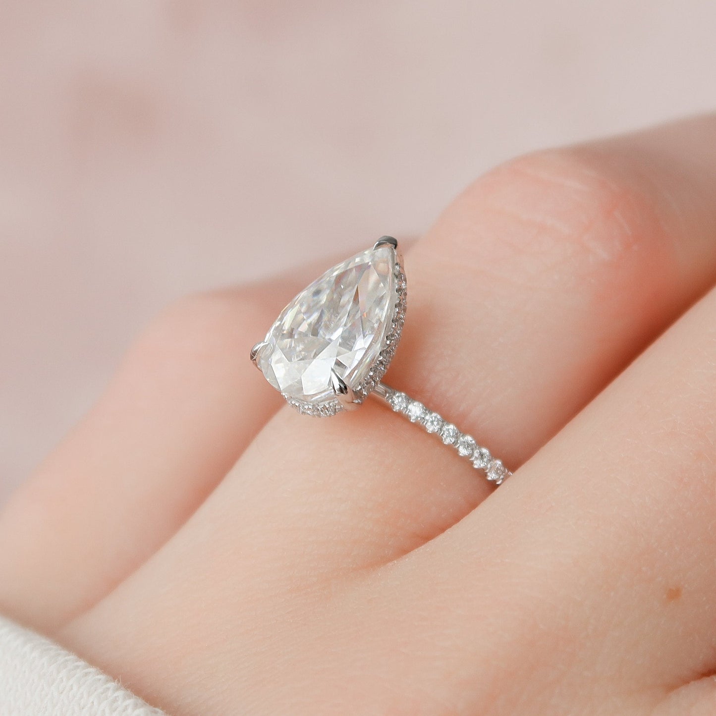 2.50CT Pear Cut Hidden Halo Moissanite Diamond Pave Engagement Ring