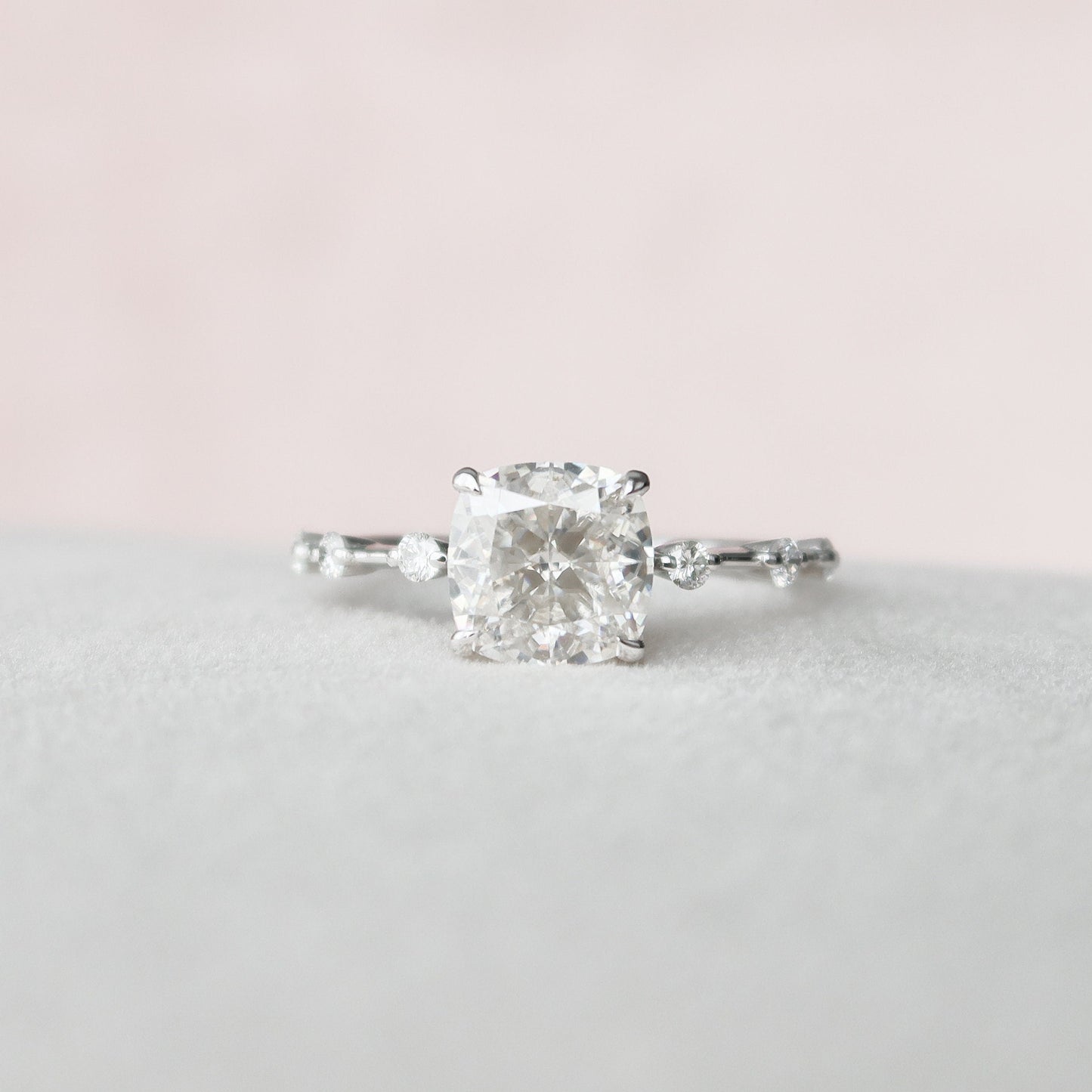2.0CT Cushion Cut Moissanite Hidden Halo Diamond Engagement Ring