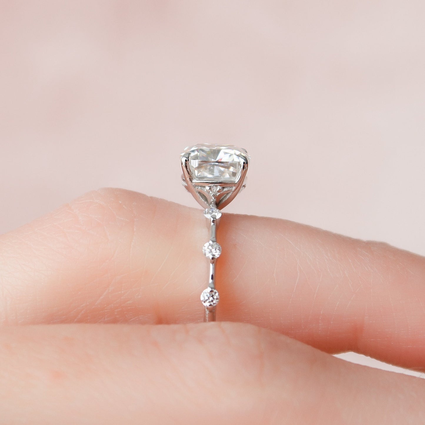 2.0CT Cushion Cut Moissanite Hidden Halo Diamond Engagement Ring