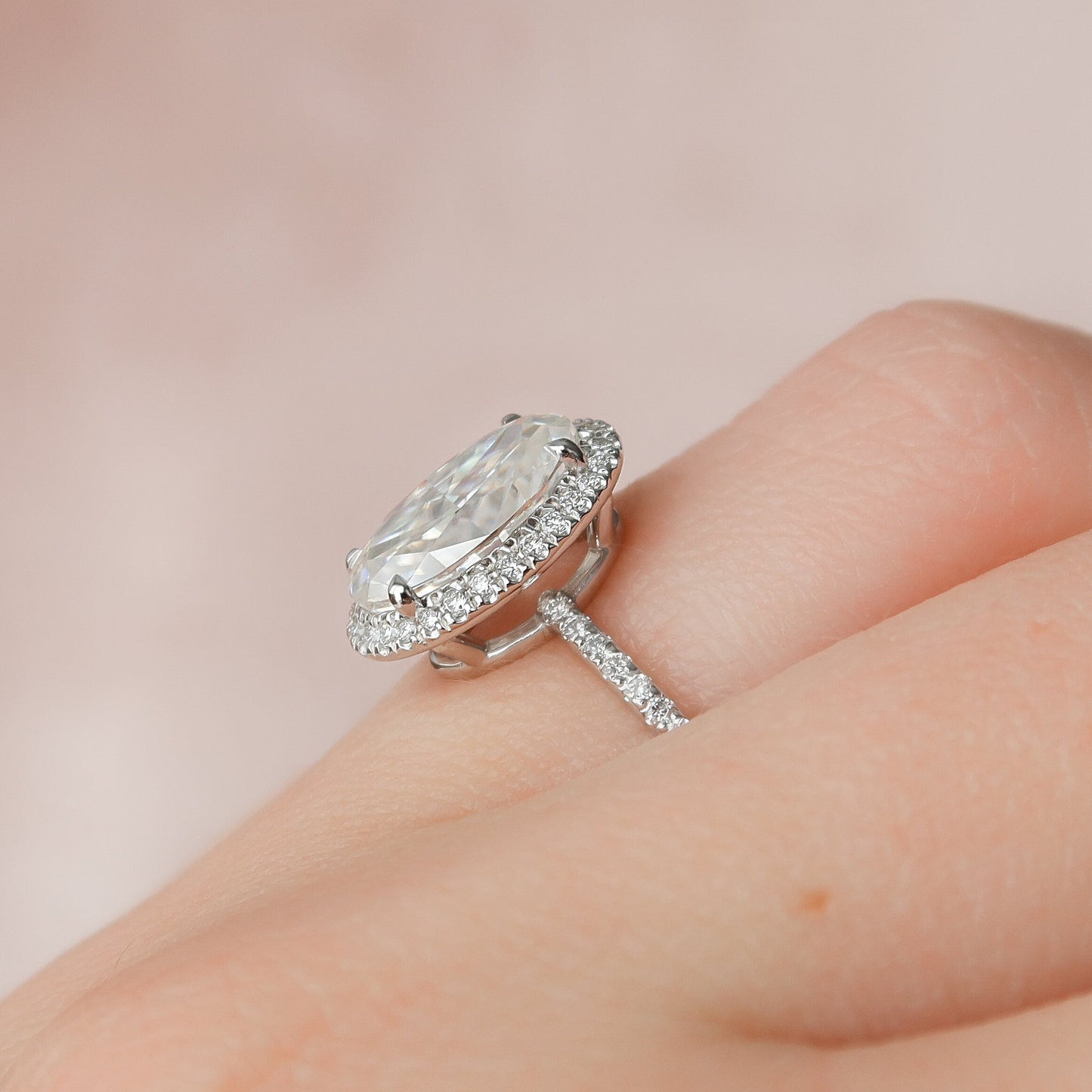 2.50CT Oval Cut Halo Moissanite Diamond Engagement Ring