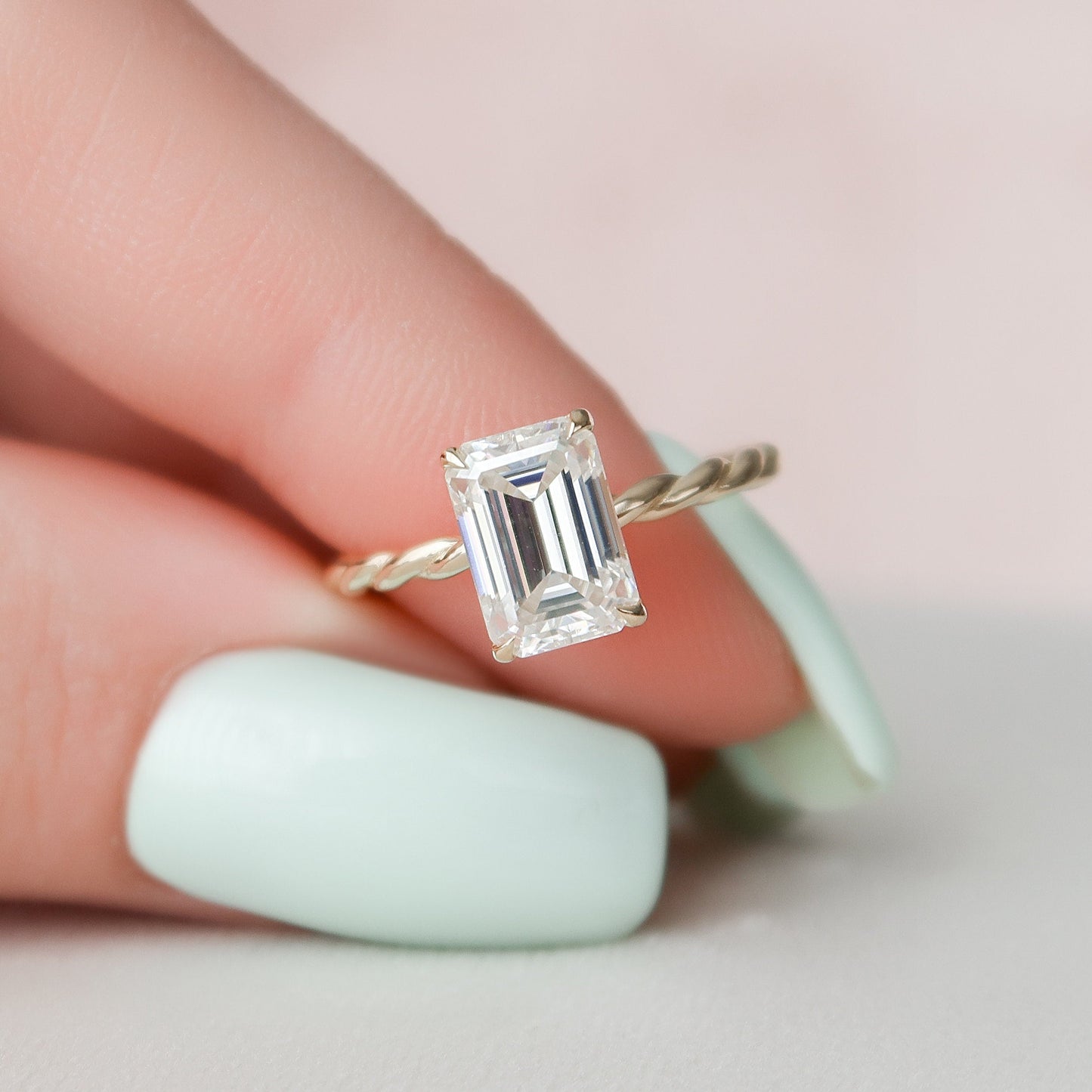 2.0CT Emerald Cut Braided Moissanite Diamond Engagement Ring