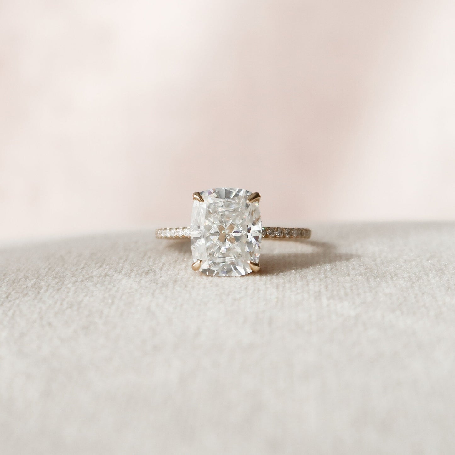 4.50CT Elongated Cushion Cut Moissanite Hidden Halo Diamond Engagement Ring