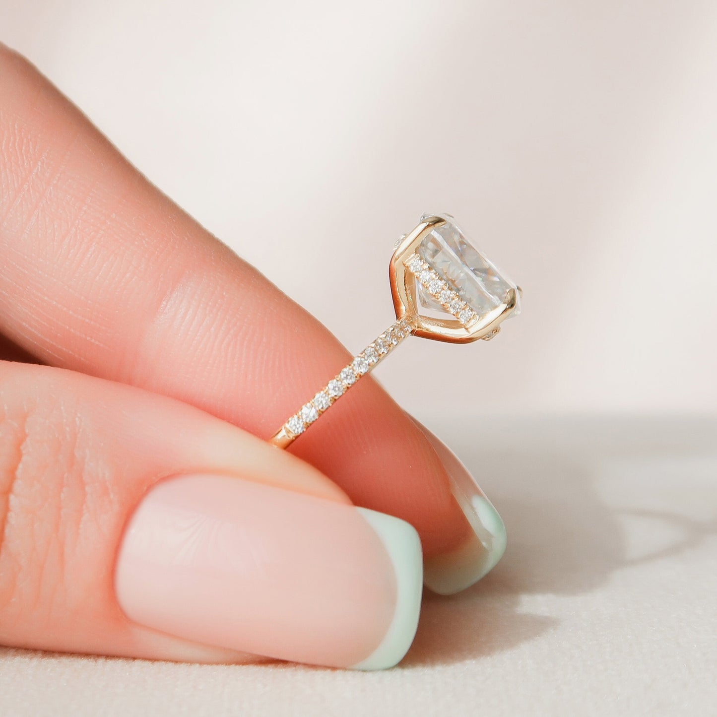 4.50CT Elongated Cushion Cut Moissanite Hidden Halo Diamond Engagement Ring