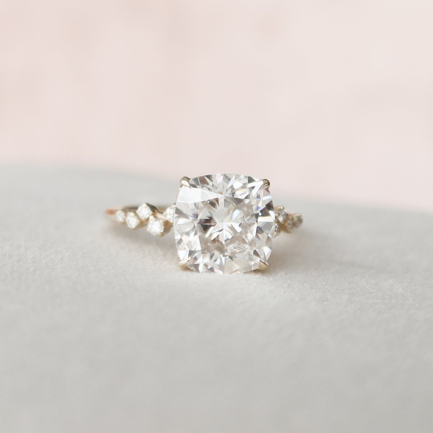 4.0CT Cushion Cut Moissanite Hidden Halo Diamond Engagement Ring