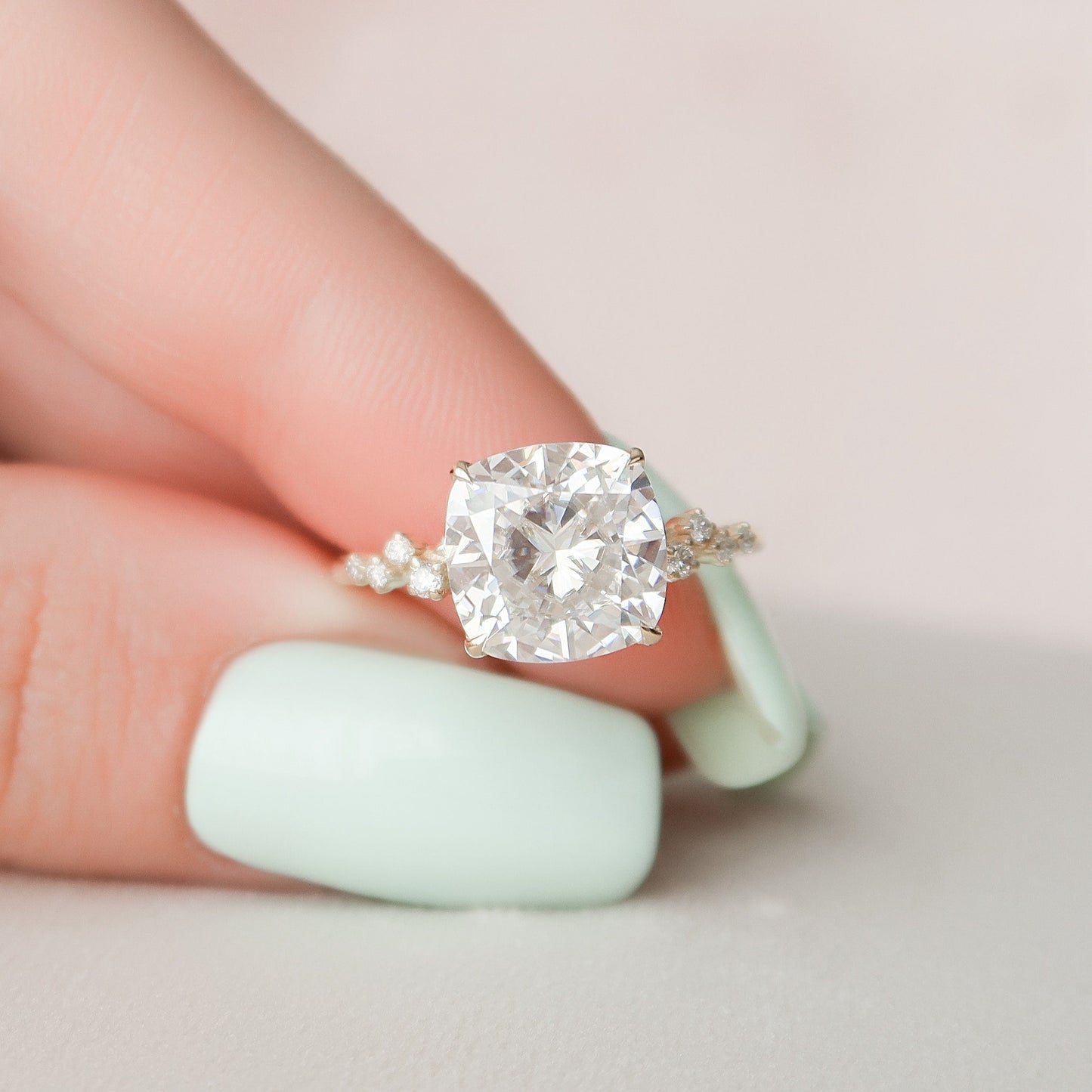 4.0CT Cushion Cut Moissanite Hidden Halo Diamond Engagement Ring